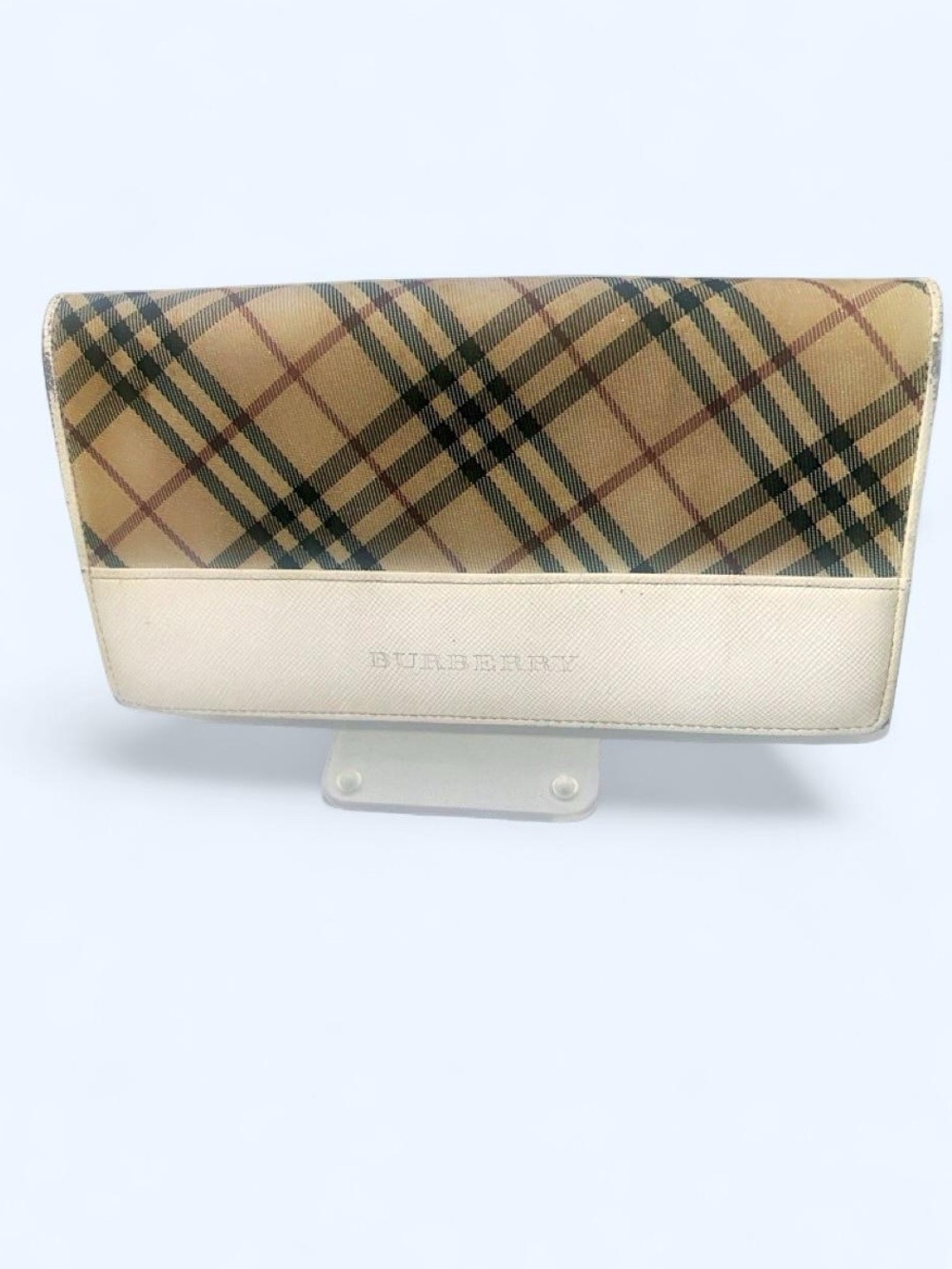 Burberry Nova Check Plaid Continental Kiss-Lock Wallet Ivory